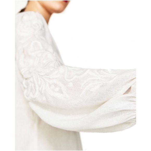 SOLD! Zara Embroidered Puffed Sleeve Linen Dress - Picture 5 of 8